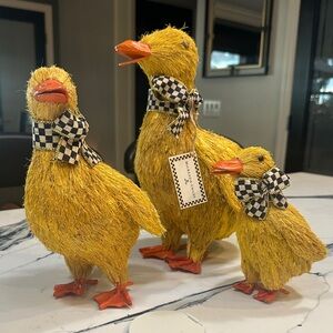 Yellow Duck Family Figurines with Checkered Bows
